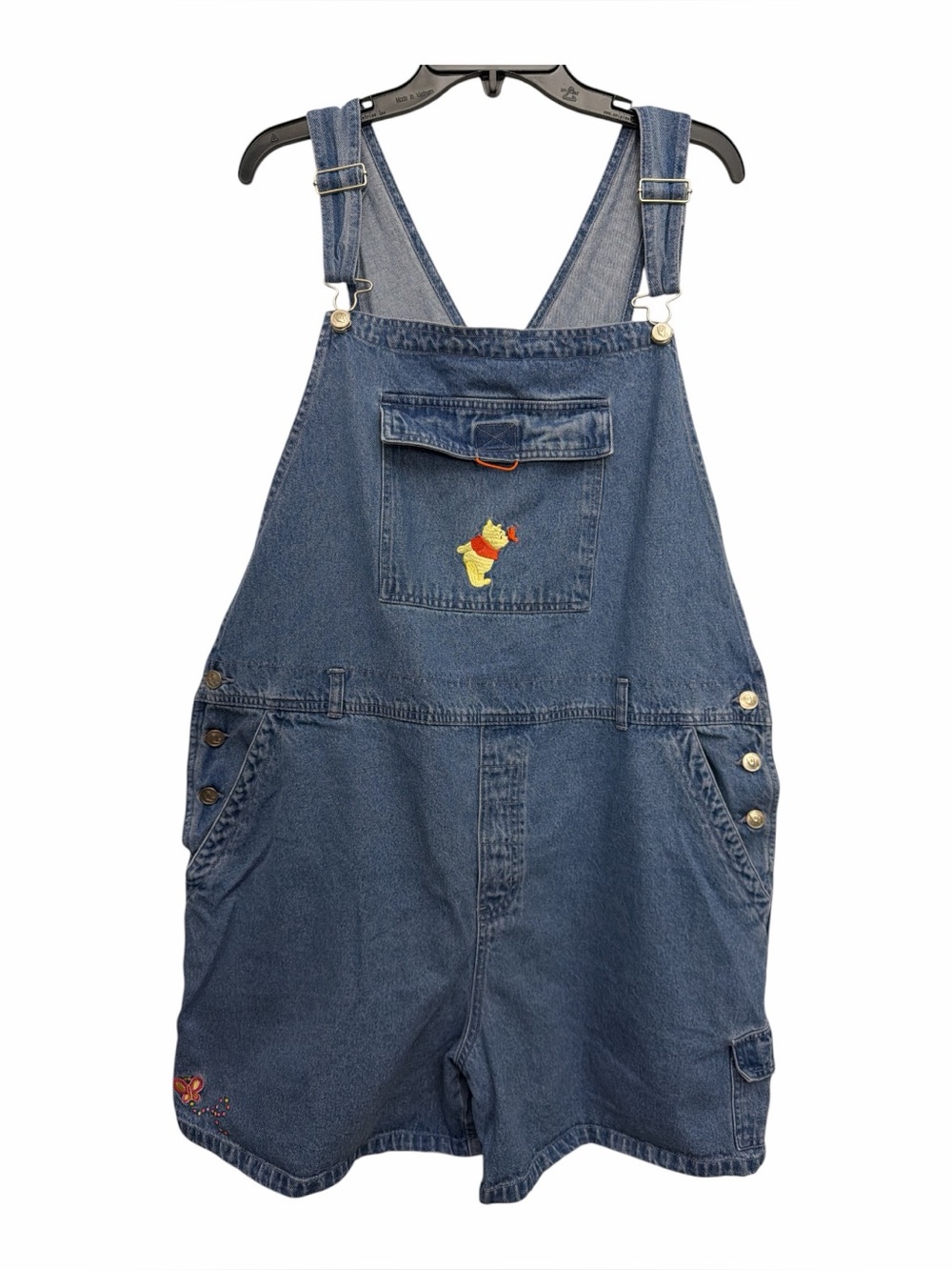 Disney Store Winnie the Pooh Vintage Denim Short Overalls Size XXL Embroidered